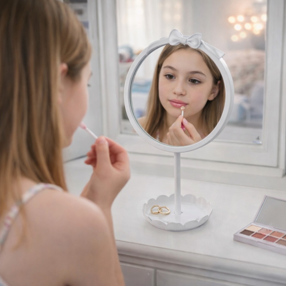 White Vanity Mirror with Bow